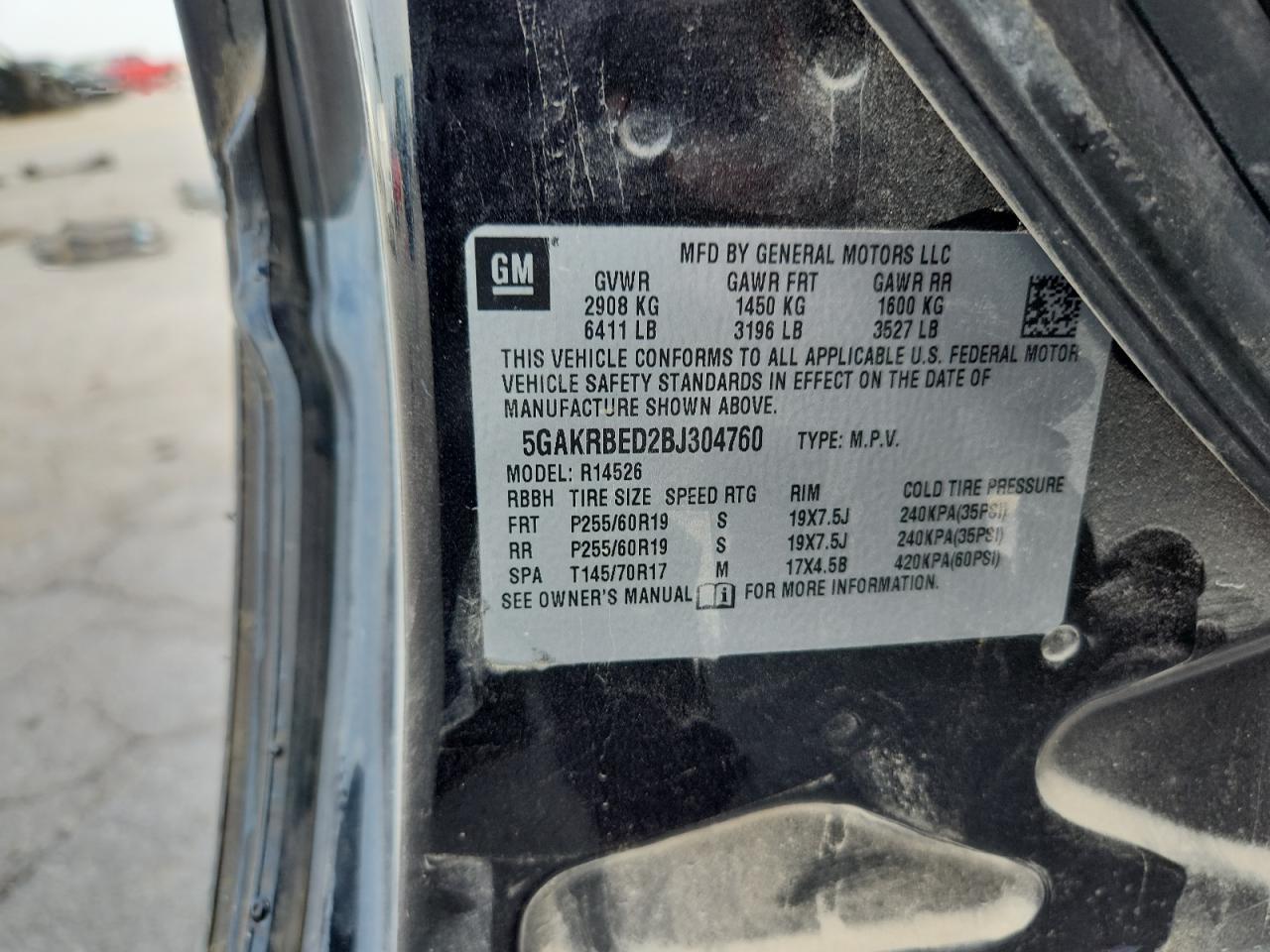 2011 Buick Enclave Cxl VIN: 5GAKRBED2BJ304760 Lot: 82125275