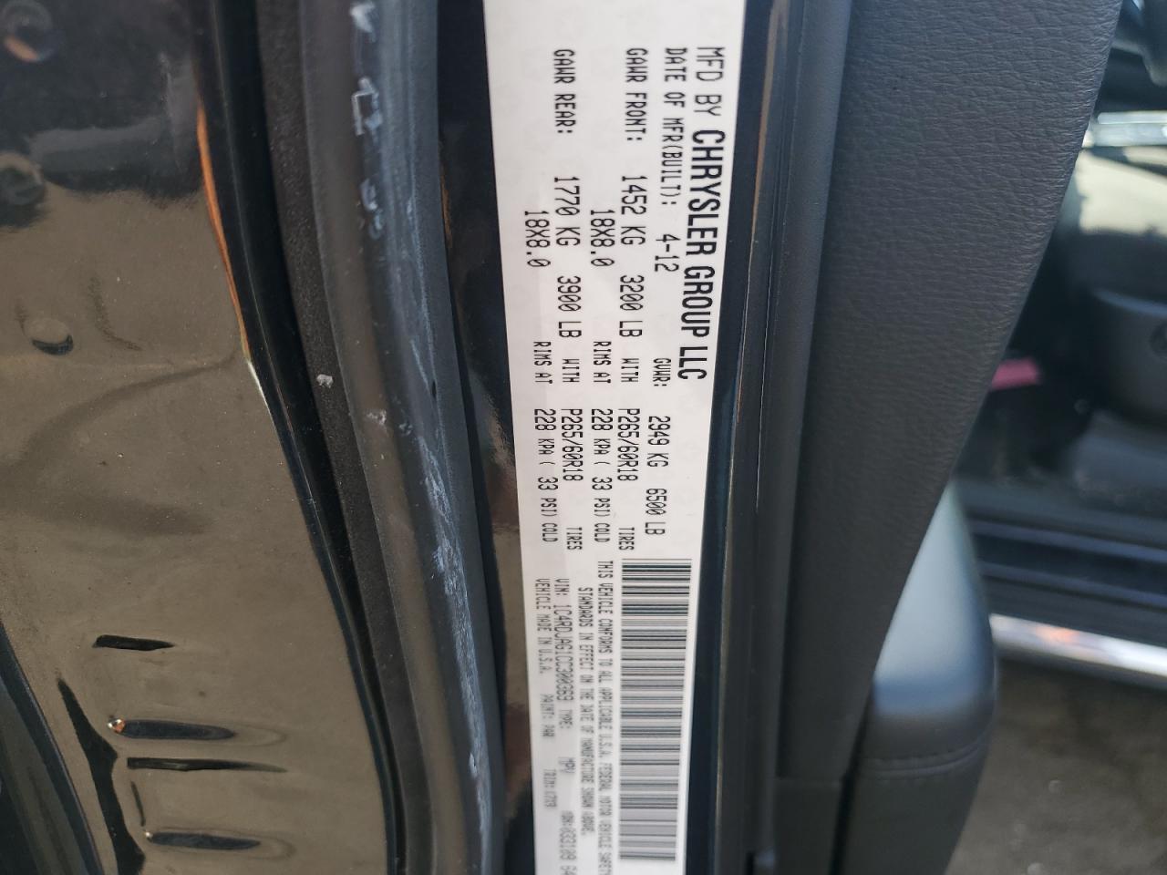 2012 Dodge Durango Sxt VIN: 1C4RDJAG1CC300369 Lot: 72083725