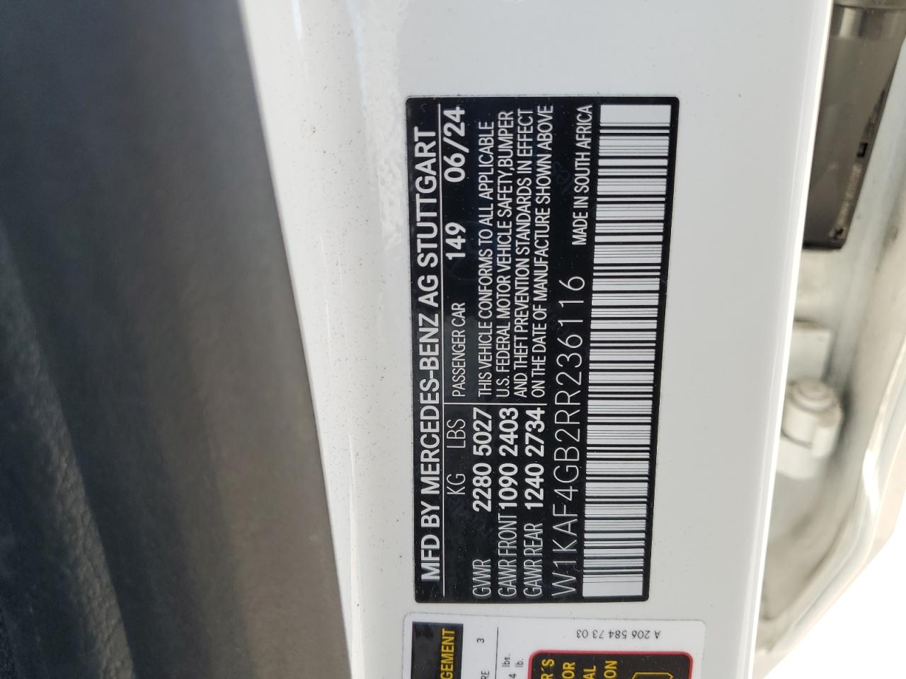 2024 Mercedes-Benz C 300 VIN: W1KAF4GB2RR236116 Lot: 71235265