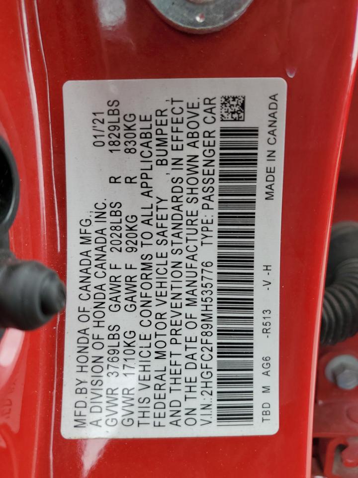 2021 Honda Civic Sport VIN: 2HGFC2F89MH535776 Lot: 84742725
