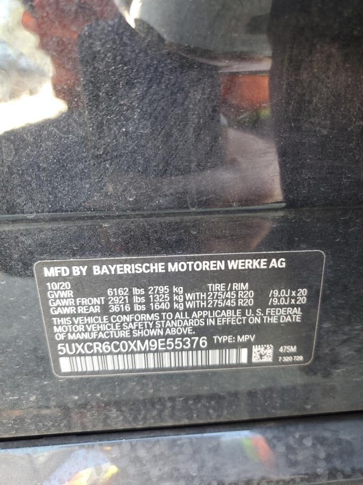 2021 BMW X5 xDrive40I VIN: 5UXCR6C0XM9E55376 Lot: 81035785