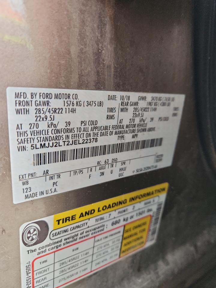 2018 Lincoln Navigator Reserve VIN: 5LMJJ2LT2JEL22378 Lot: 80912995