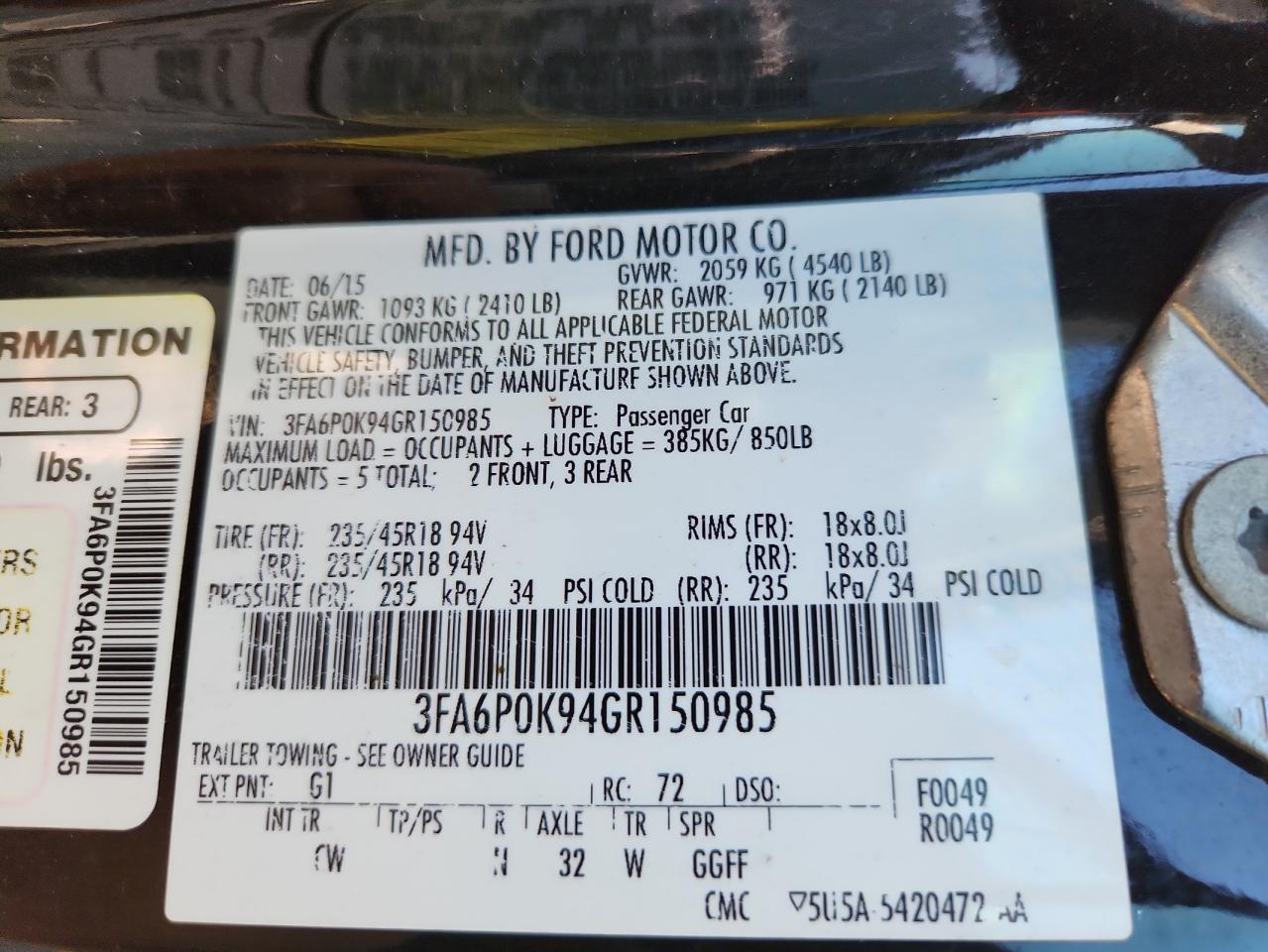 2016 Ford Fusion Titanium VIN: 3FA6P0K94GR150985 Lot: 71262665