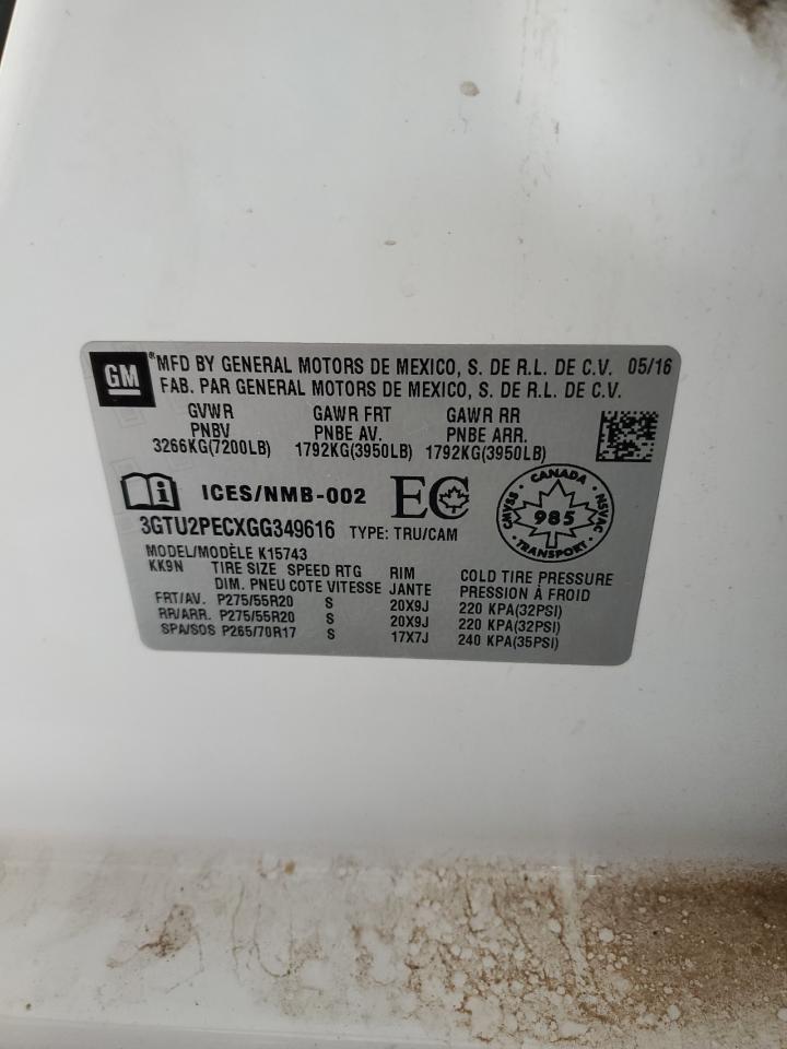 2016 GMC Sierra K1500 Denali VIN: 3GTU2PECXGG349616 Lot: 81808055