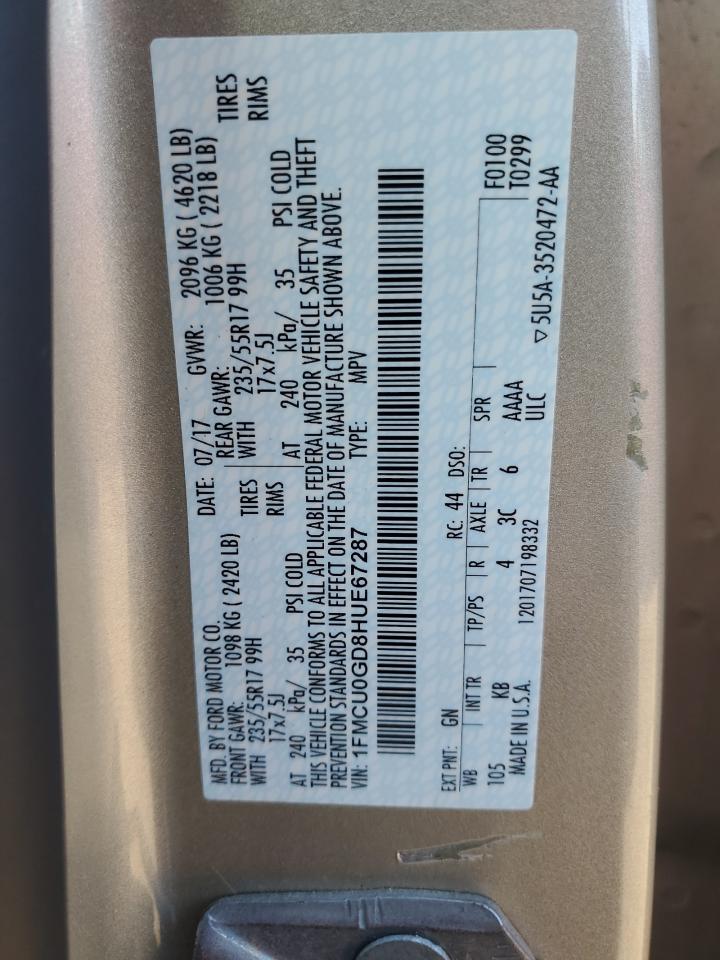 2017 Ford Escape Se VIN: 1FMCU0GD8HUE67287 Lot: 81872475