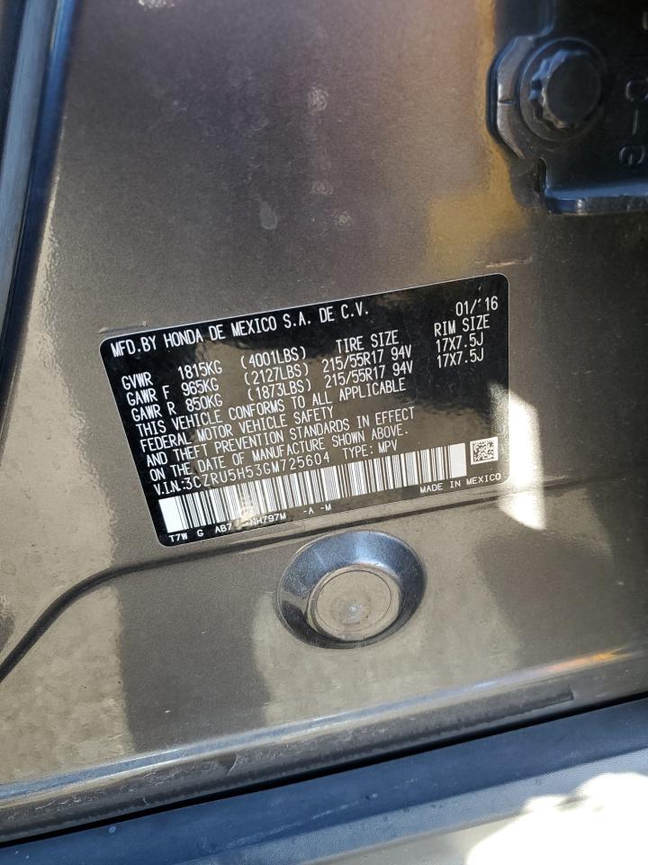 2016 Honda Hr-V Ex VIN: 3CZRU5H53GM725604 Lot: 71274625