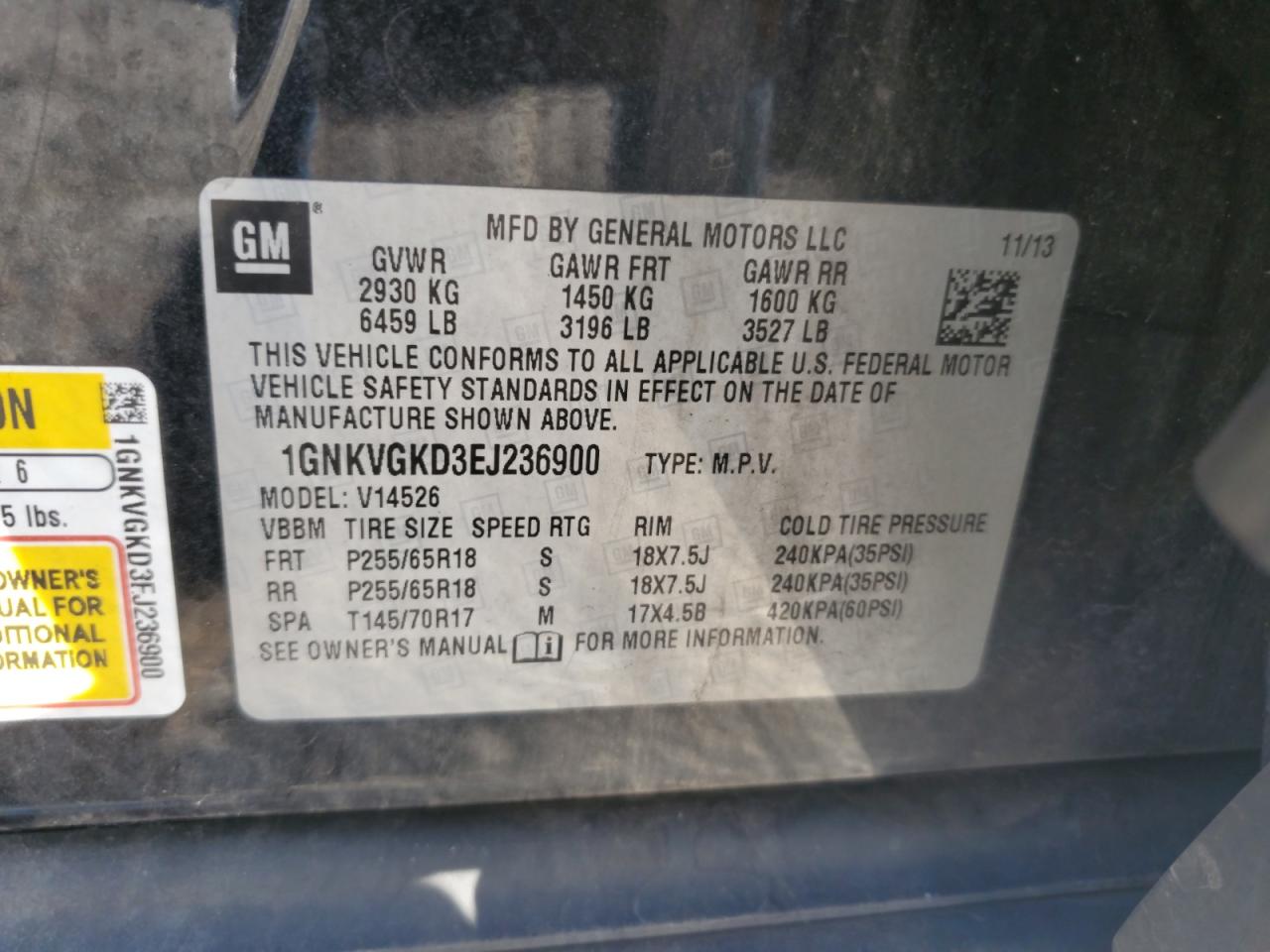2014 Chevrolet Traverse Lt VIN: 1GNKVGKD3EJ236900 Lot: 80894445