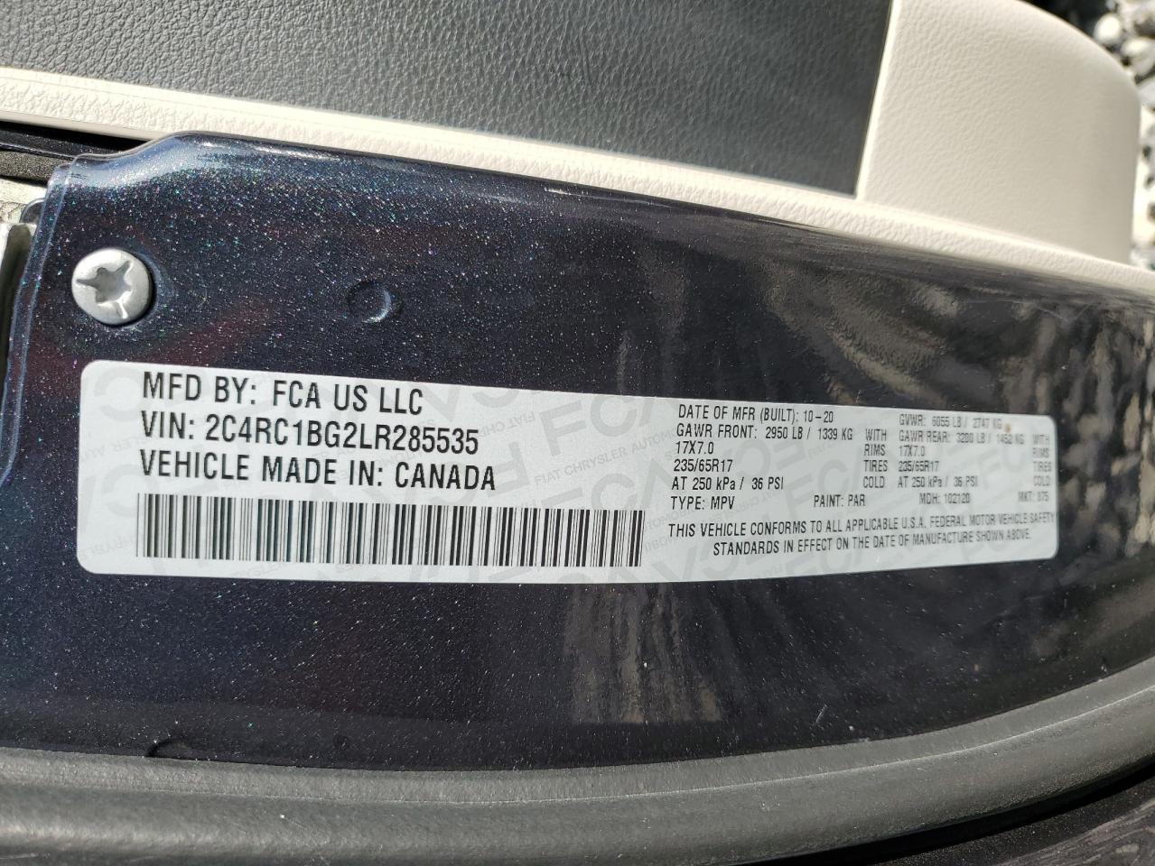 2020 Chrysler Pacifica Touring L VIN: 2C4RC1BG2LR285535 Lot: 71633925