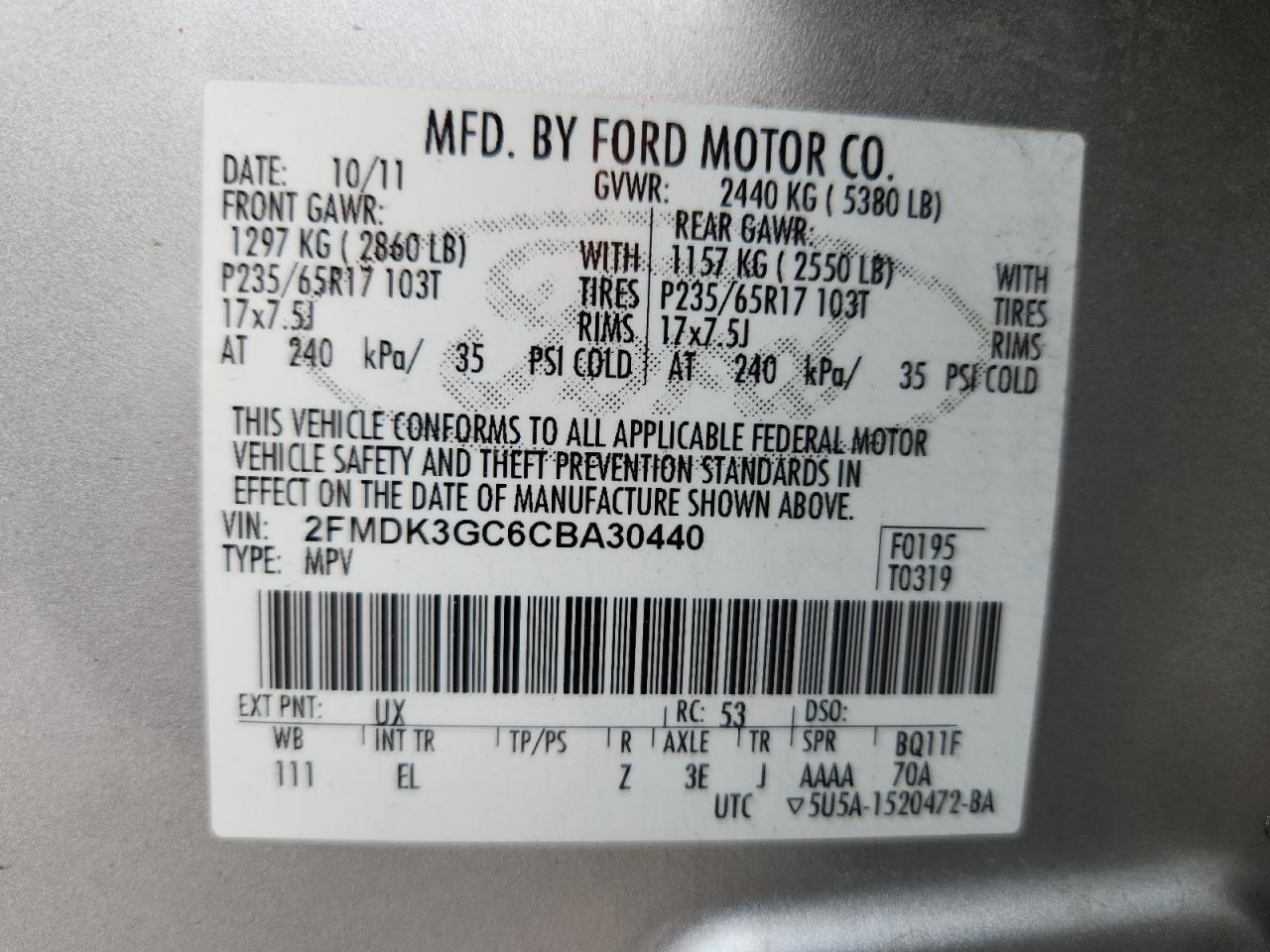 2012 Ford Edge Se VIN: 2FMDK3GC6CBA30440 Lot: 82039865