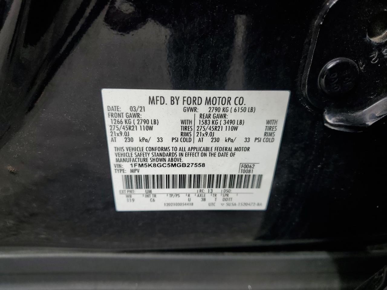 2021 Ford Explorer St VIN: 1FM5K8GC5MGB27558 Lot: 71869475