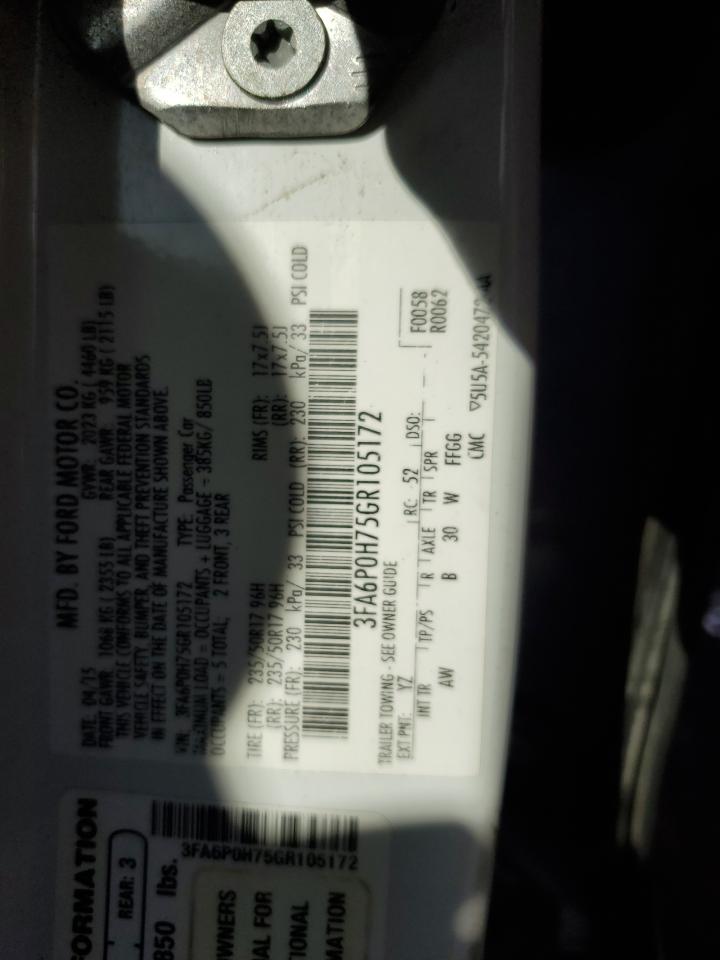 2016 Ford Fusion Se VIN: 3FA6P0H75GR105172 Lot: 81629245