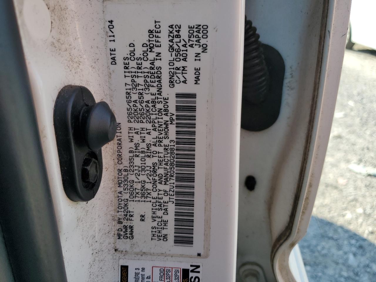 2005 Toyota 4Runner Limited VIN: JTEZU17R058028813 Lot: 80794225