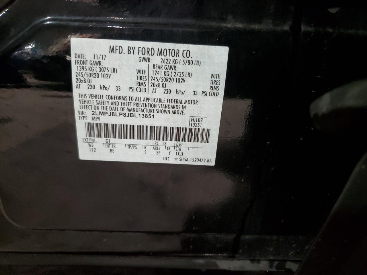 2018 Lincoln Mkx Reserve VIN: 2LMPJ8LP8JBL13851 Lot: 83970995