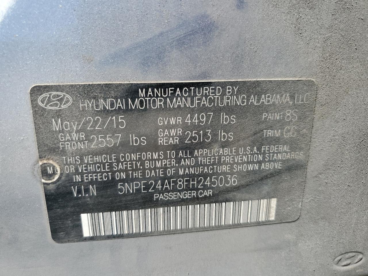 2015 Hyundai Sonata Se VIN: 5NPE24AF8FH245036 Lot: 70535115