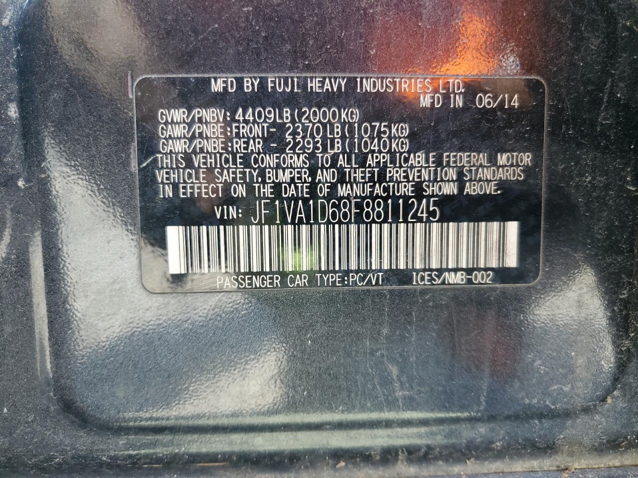 2015 Subaru Wrx Premium VIN: JF1VA1D68F8811245 Lot: 81358735