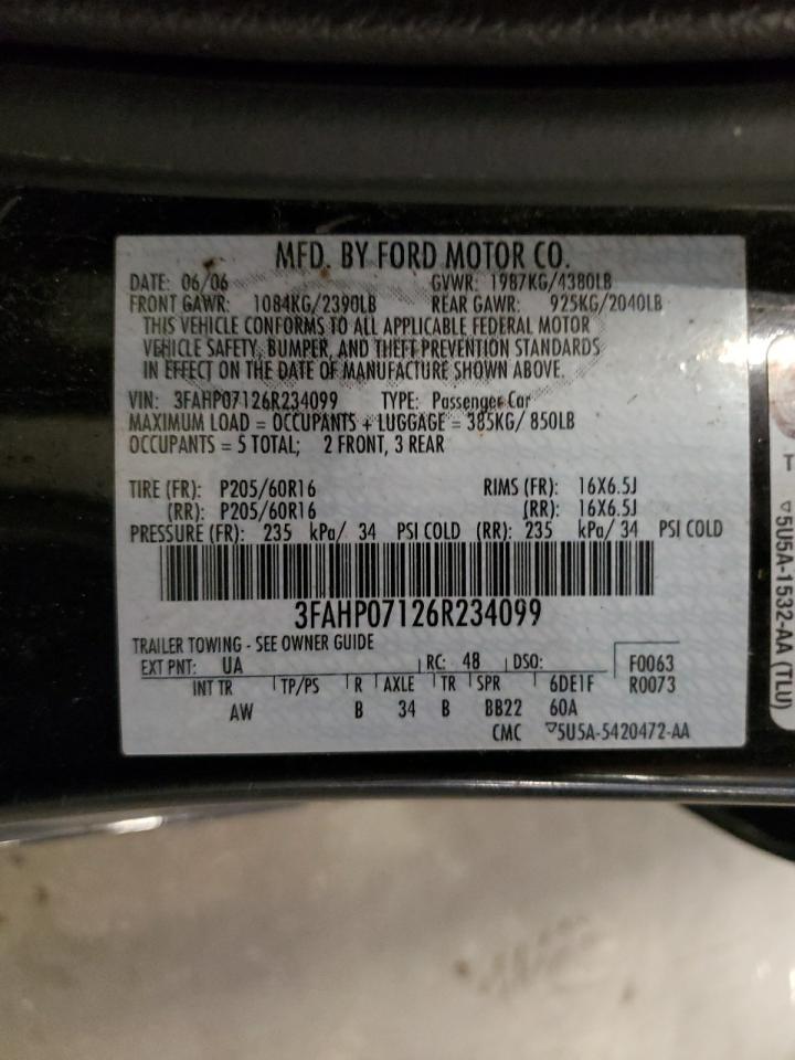 2006 Ford Fusion Se VIN: 3FAHP07126R234099 Lot: 80994915