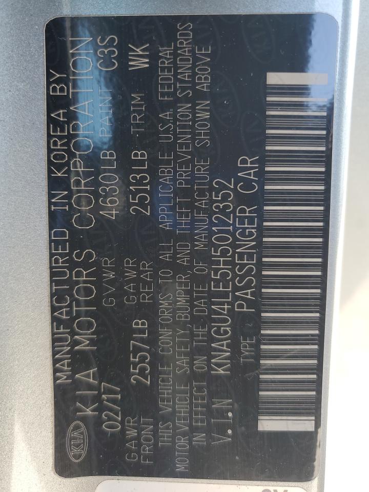 2017 Kia Optima Hybrid VIN: KNAGU4LE5H5012352 Lot: 72010635