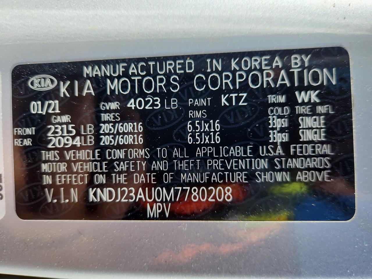 2021 Kia Soul Lx VIN: KNDJ23AU0M7780208 Lot: 80508675