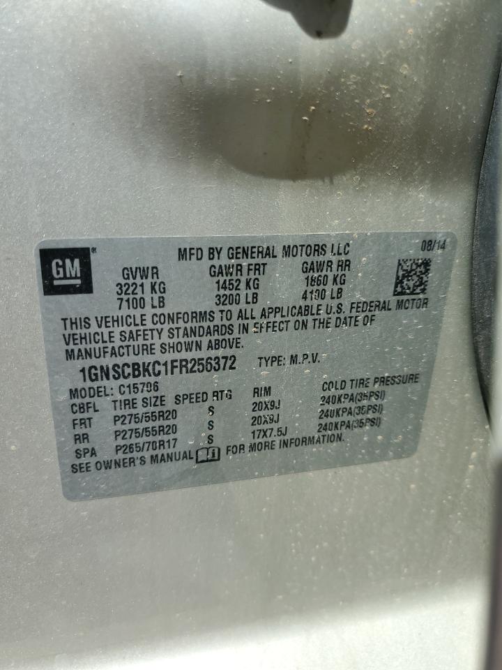 2015 Chevrolet Tahoe C1500 Lt VIN: 1GNSCBKC1FR256372 Lot: 84628615