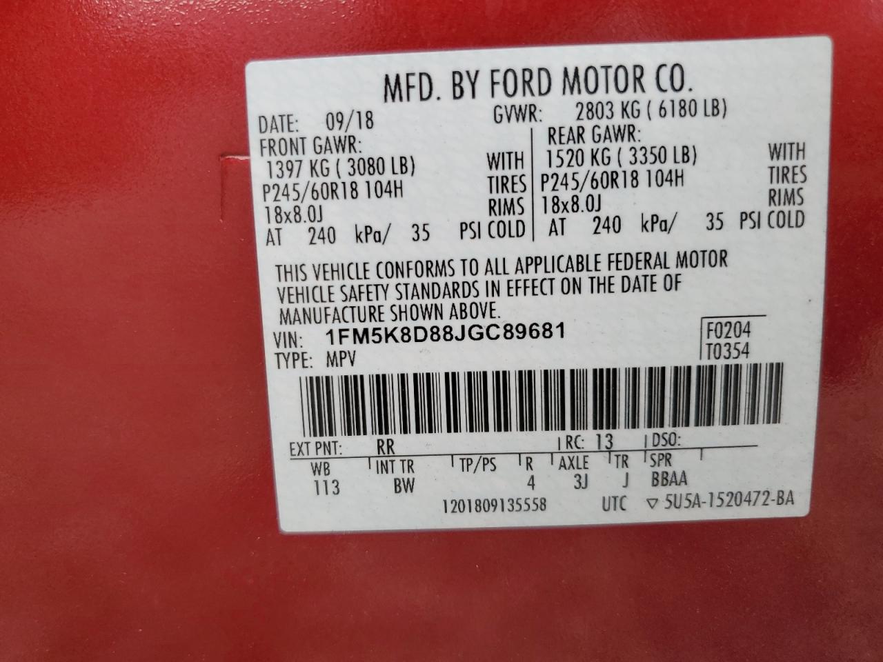 2018 Ford Explorer Xlt VIN: 1FM5K8D88JGC89681 Lot: 84820765