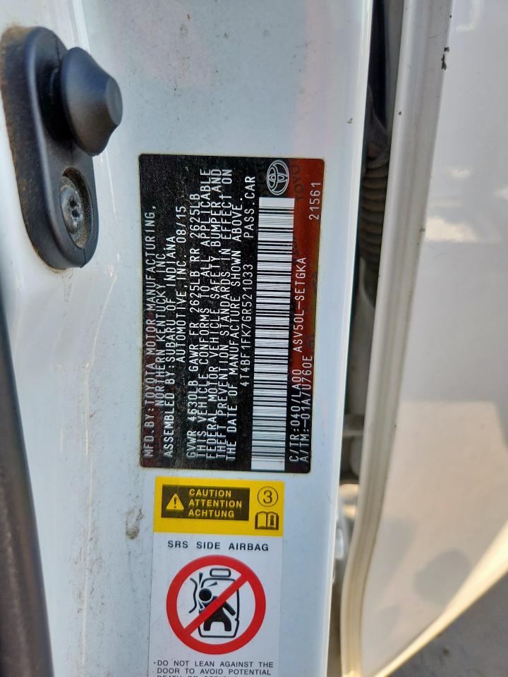 2016 Toyota Camry Le VIN: 4T4BF1FK7GR521033 Lot: 82154535