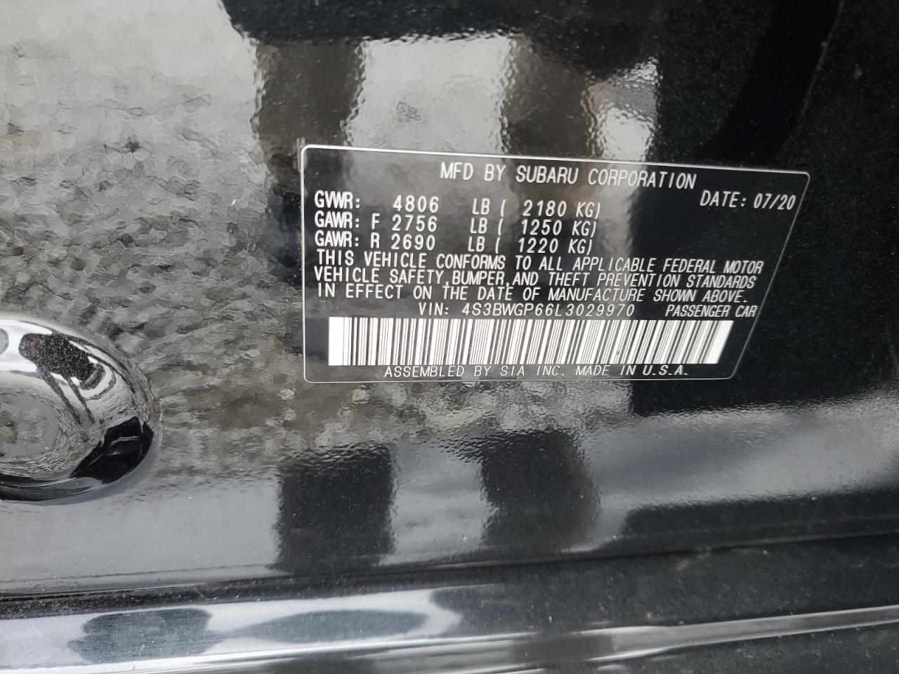 2020 Subaru Legacy Touring Xt VIN: 4S3BWGP66L3029970 Lot: 84223525