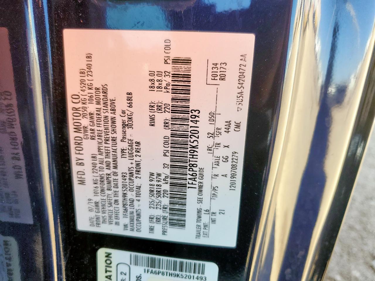 2019 Ford Mustang VIN: 1FA6P8TH9K5201493 Lot: 80530735