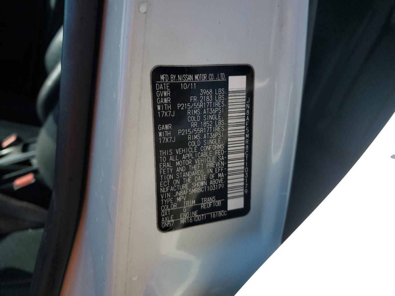 2012 Nissan Juke S VIN: JN8AF5MR8CT103179 Lot: 80030385