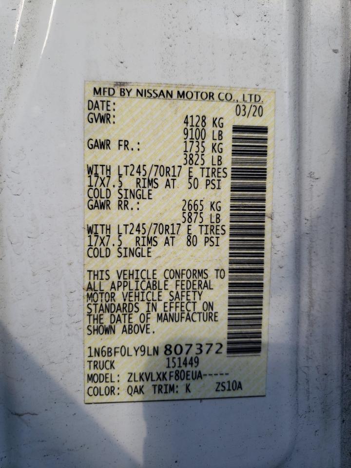 2020 Nissan Nv 2500 S VIN: 1N6BF0LY9LN807372 Lot: 71059995