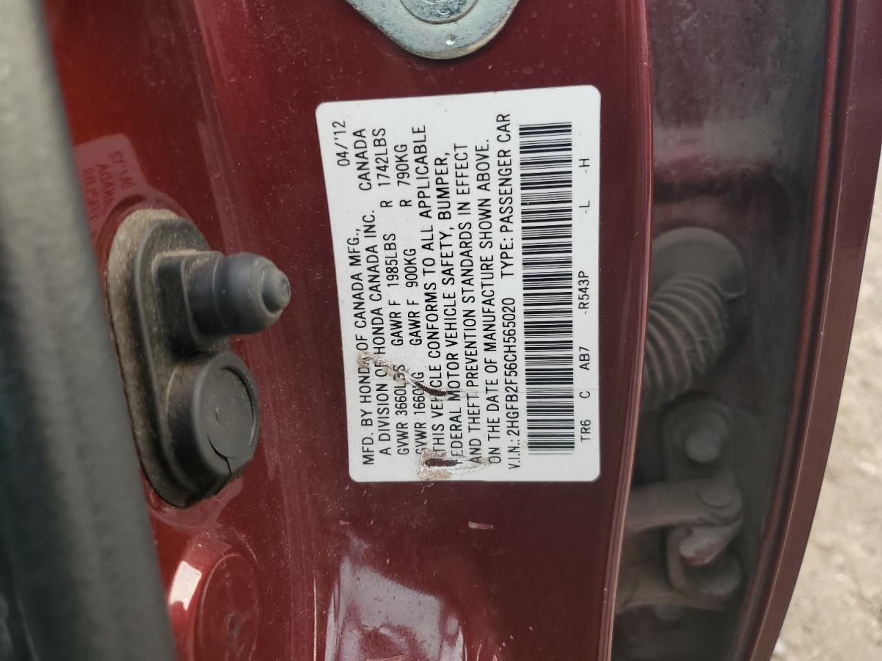 2012 Honda Civic Lx VIN: 2HGFB2F56CH565020 Lot: 71754195