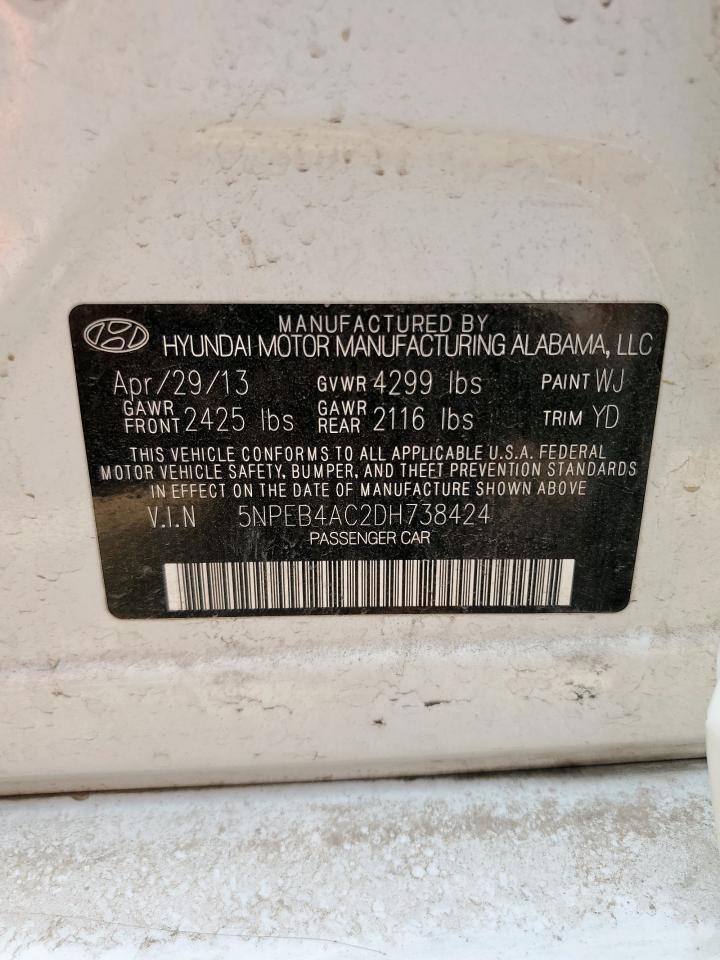 2013 Hyundai Sonata Gls VIN: 5NPEB4AC2DH738424 Lot: 63695025