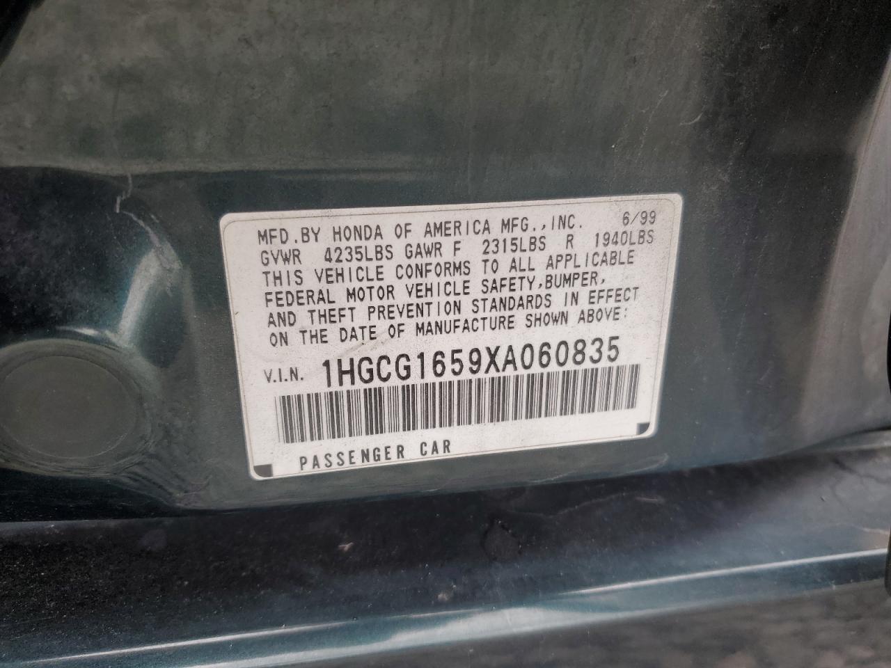 1999 Honda Accord Ex VIN: 1HGCG1659XA060835 Lot: 81655955