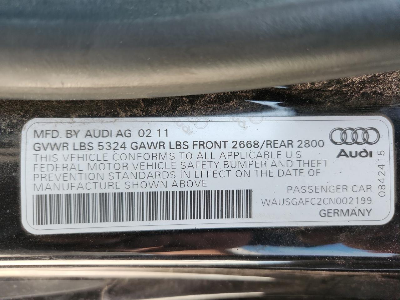 2012 Audi A7 Prestige VIN: WAUSGAFC2CN002199 Lot: 71556755