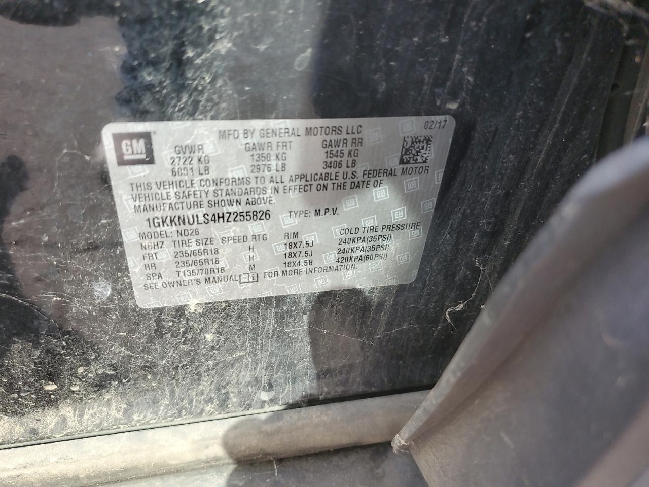 2017 GMC Acadia Slt-1 VIN: 1GKKNULS4HZ255826 Lot: 80190615