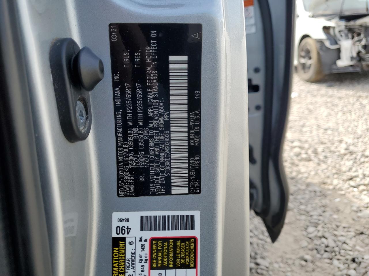 2021 Toyota Sienna Le VIN: 5TDKRKEC5MS028926 Lot: 81182615