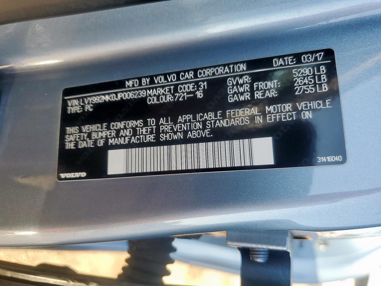 2018 Volvo S90 T6 Momentum VIN: LVY992MK0JP006239 Lot: 84247935