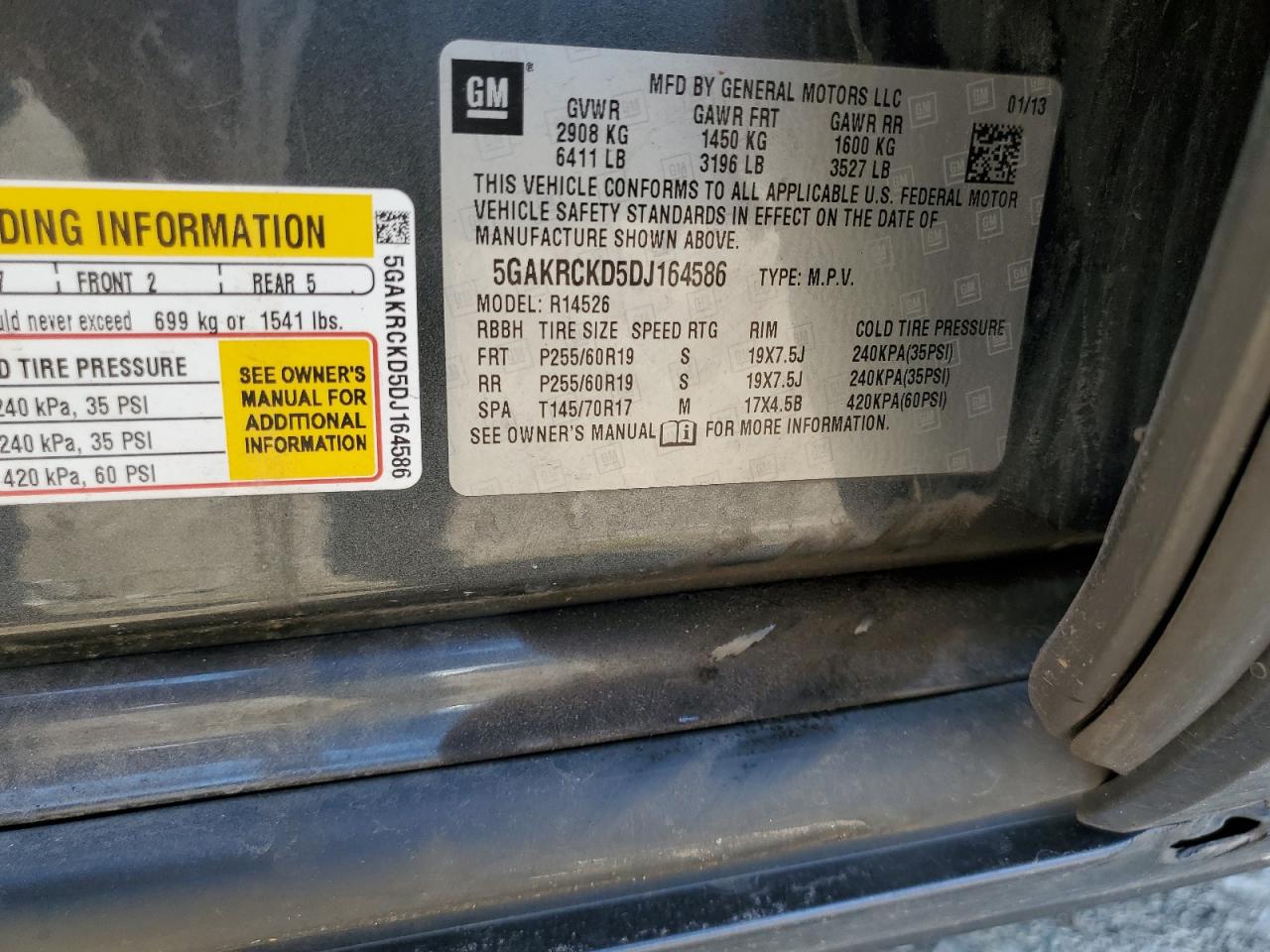 2013 Buick Enclave VIN: 5GAKRCKD5DJ164586 Lot: 80725845