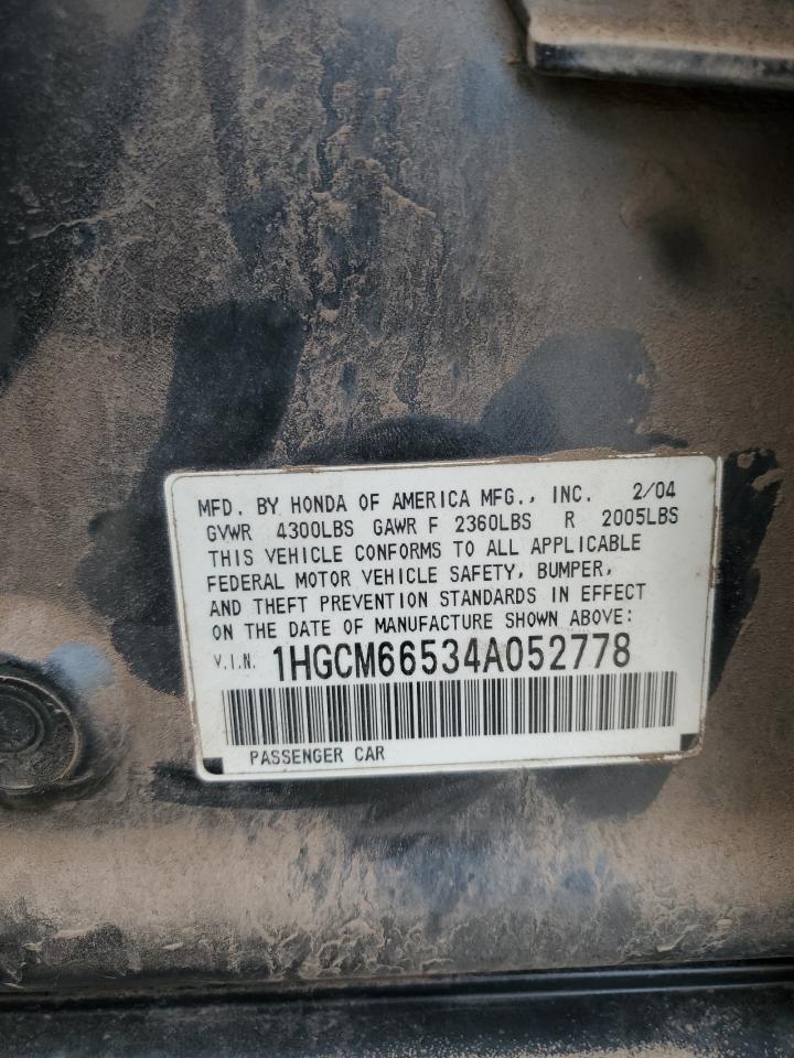 2004 Honda Accord Ex VIN: 1HGCM66534A052778 Lot: 71692355