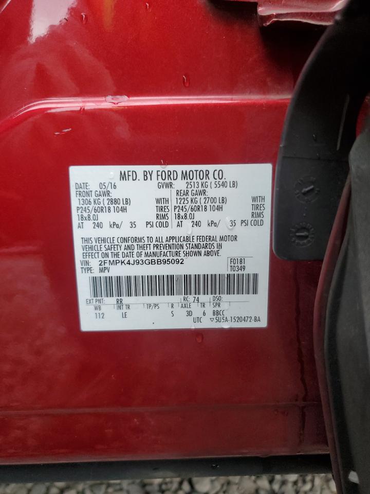 2016 Ford Edge Sel VIN: 2FMPK4J93GBB95092 Lot: 84411775