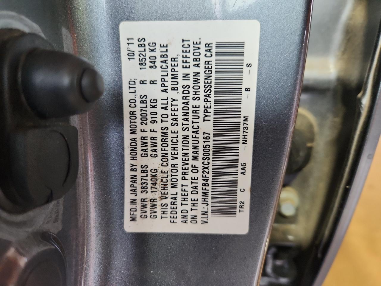 2012 Honda Civic Hybrid VIN: JHMFB4F2XCS005167 Lot: 83974065