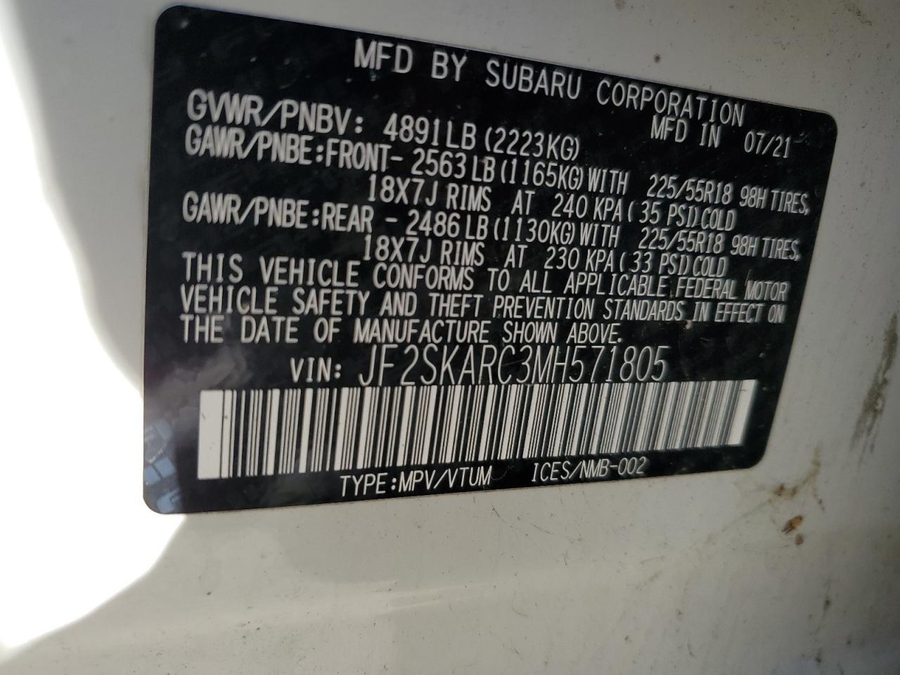 2021 Subaru Forester Sport VIN: JF2SKARC3MH571805 Lot: 80562985