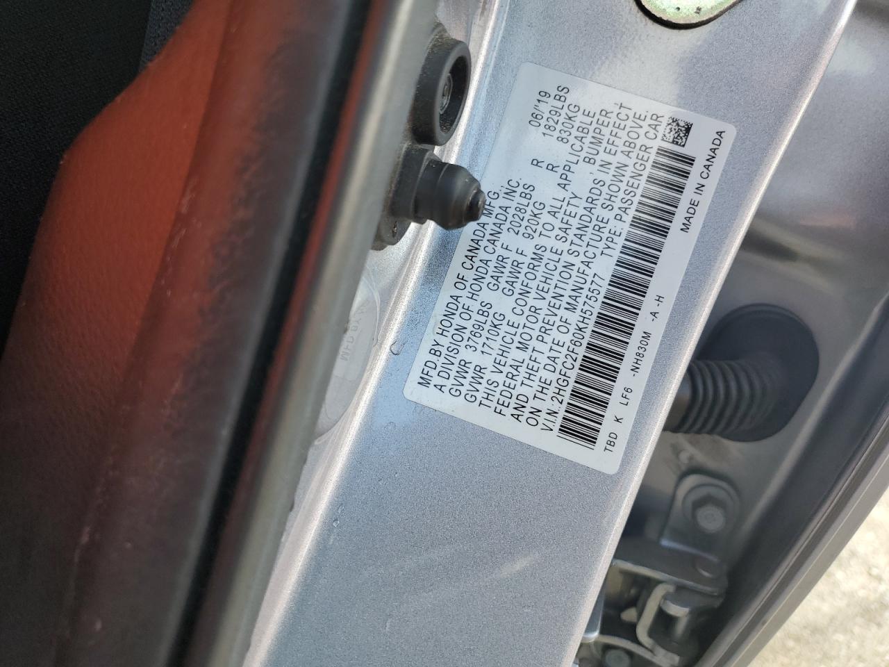 2019 Honda Civic Lx VIN: 2HGFC2F60KH575577 Lot: 71658445