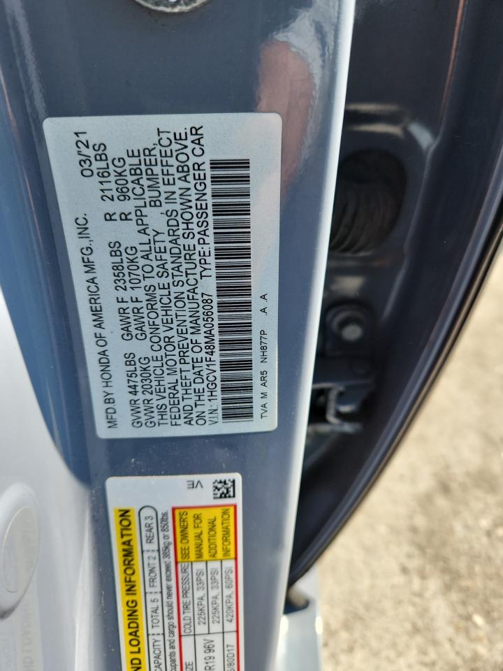 2021 Honda Accord Sport Se VIN: 1HGCV1F48MA056087 Lot: 71189295