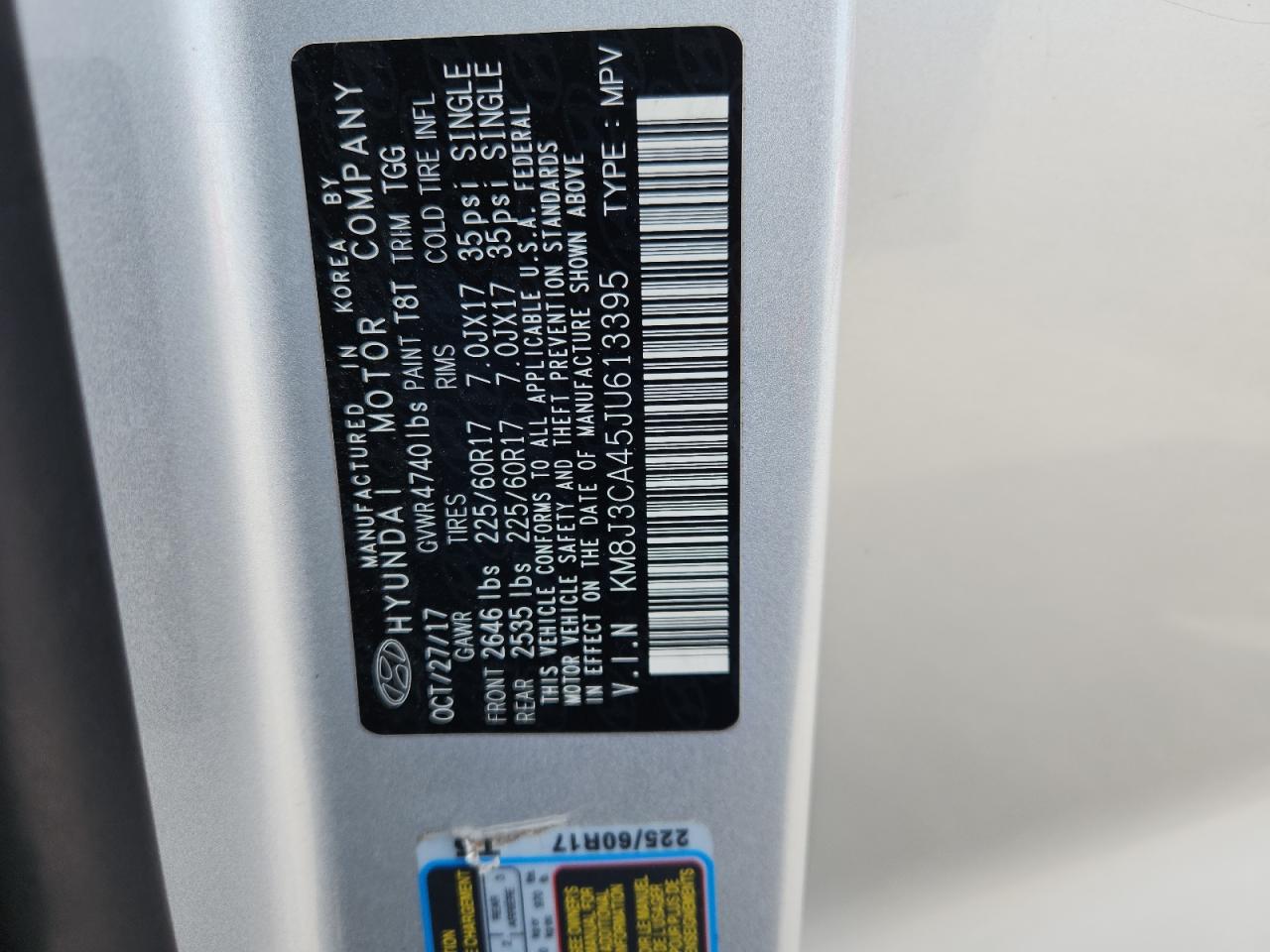 2018 Hyundai Tucson Sel VIN: KM8J3CA45JU613395 Lot: 69246535