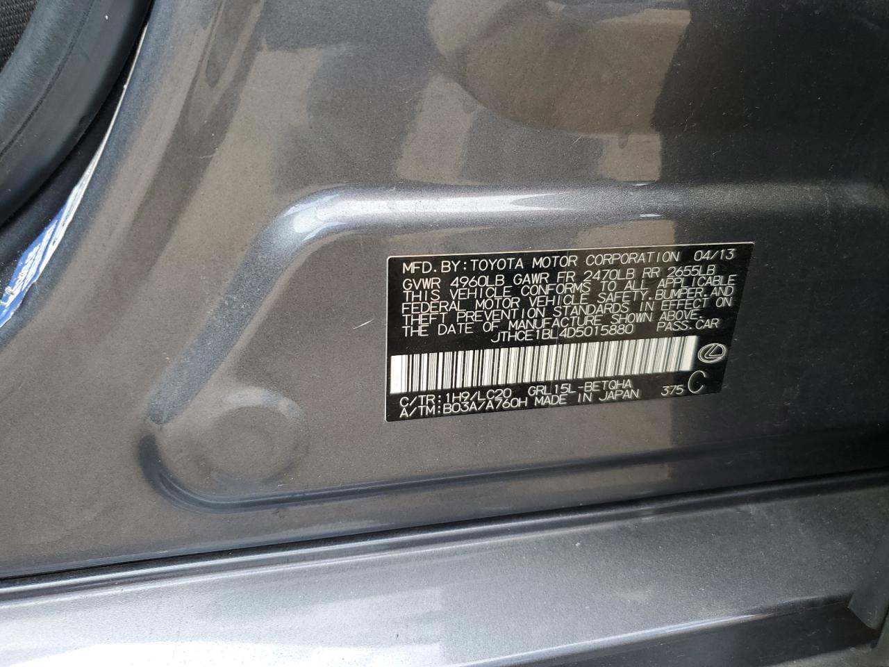 2013 Lexus Gs 350 VIN: JTHCE1BL4D5015880 Lot: 83793915