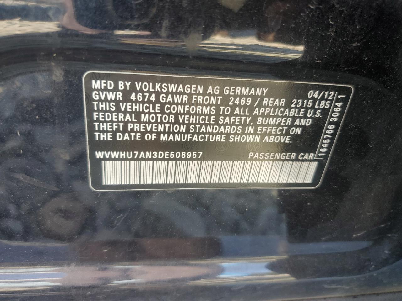 2013 Volkswagen Cc Luxury VIN: WVWHU7AN3DE506957 Lot: 81498315