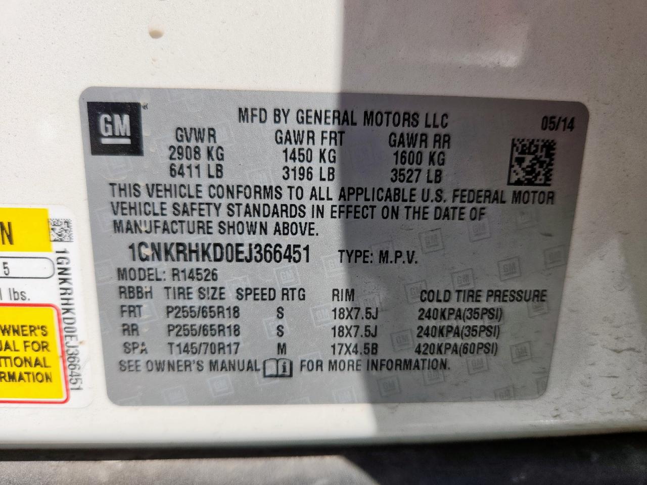2014 Chevrolet Traverse Lt VIN: 1GNKRHKD0EJ366451 Lot: 82128575