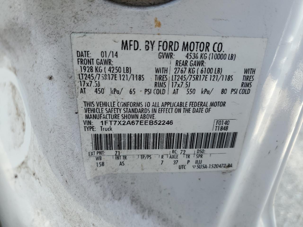 2014 Ford F250 Super Duty VIN: 1FT7X2A67EEB52246 Lot: 83769225