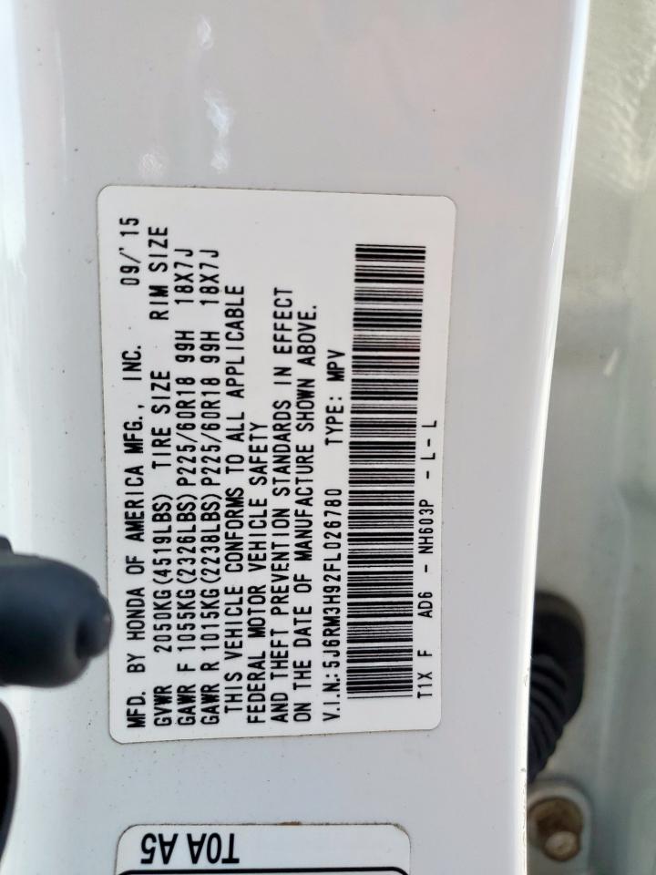 2015 Honda Cr-V Touring VIN: 5J6RM3H92FL026780 Lot: 70511595