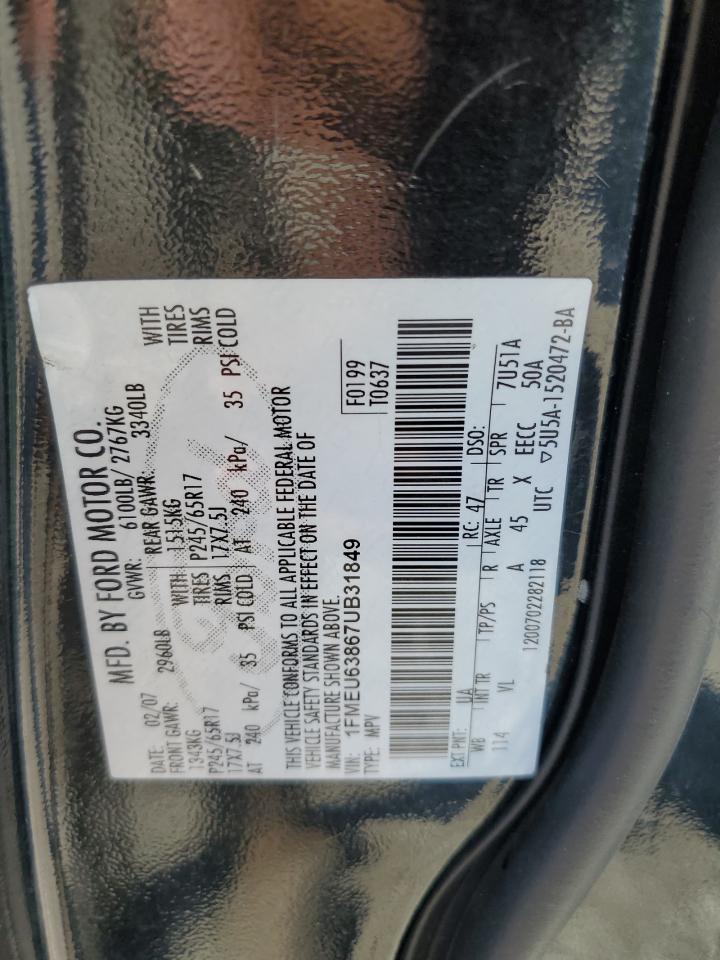 2007 Ford Explorer Xlt VIN: 1FMEU63867UB31849 Lot: 83804355